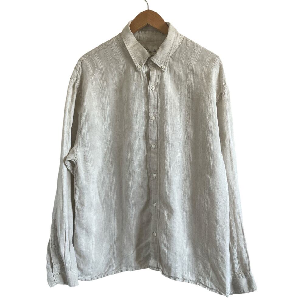 Abercrombie & Fitch Summer Linen Blend Shirt Button Down XL Long Sleeve Tan